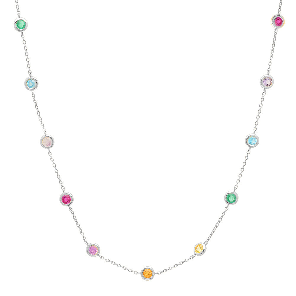 14K White Gold Rainbow Bezel Set Necklace 