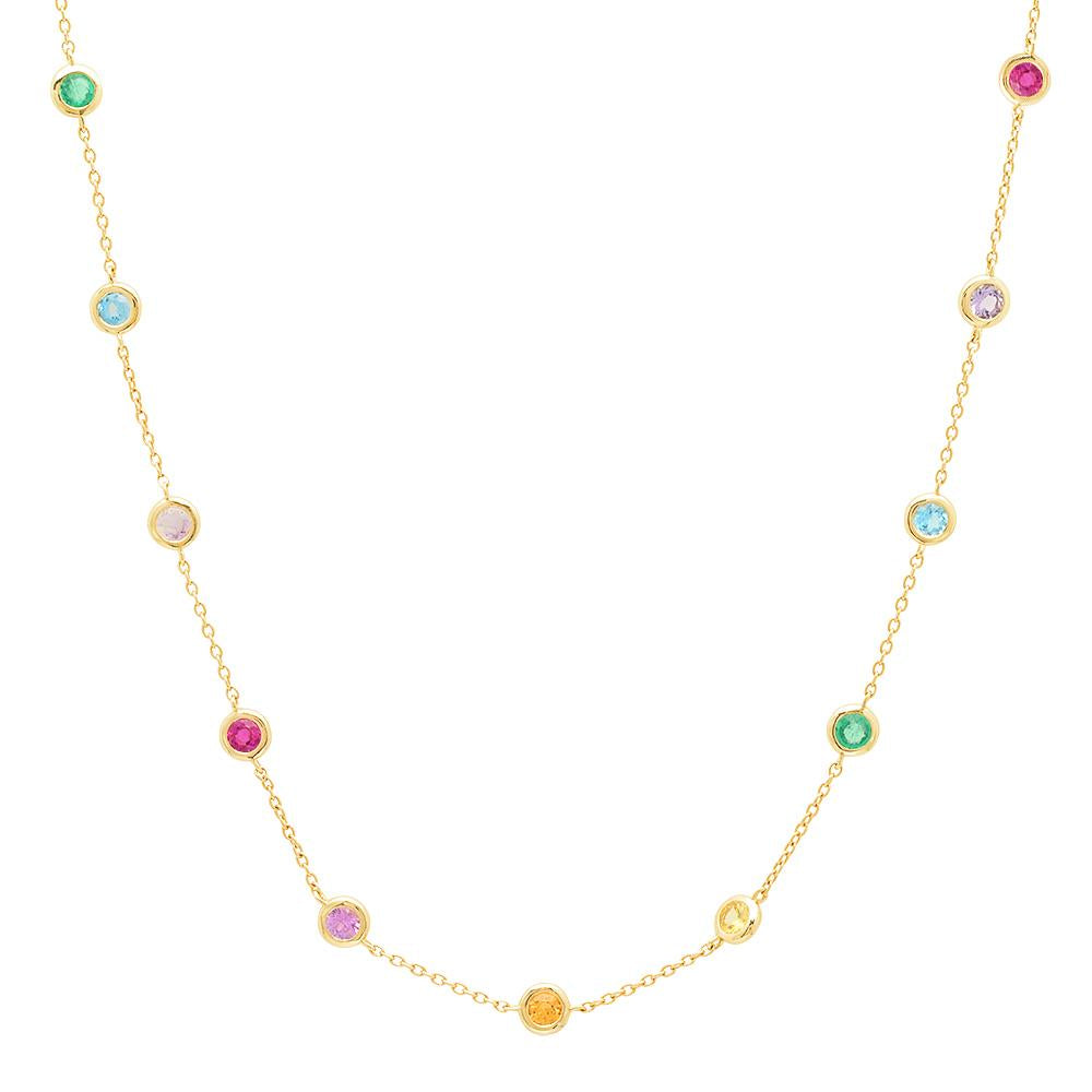 14K Yellow Gold Rainbow Bezel Set Necklace 