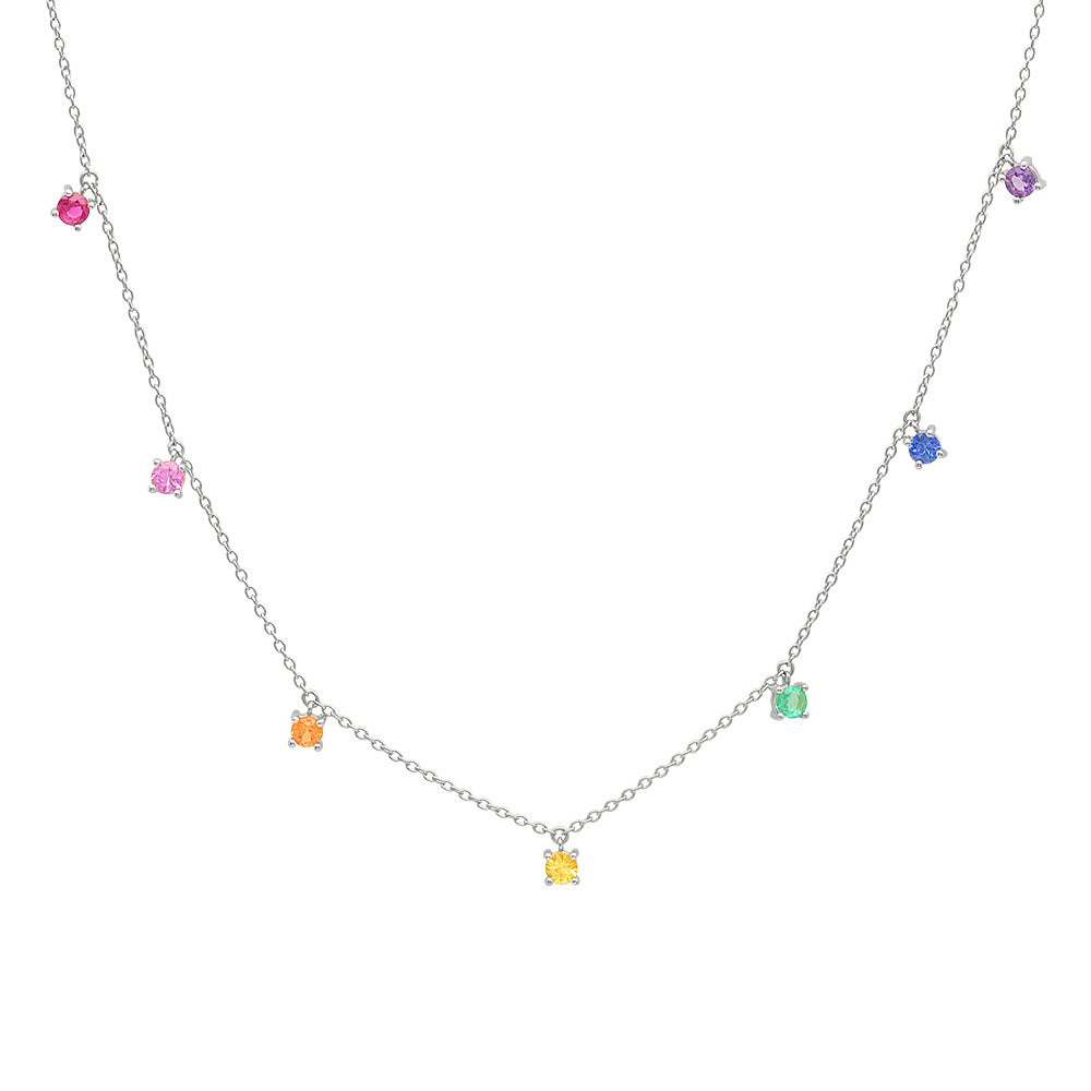 14K White Gold Rainbow Charm Necklace 