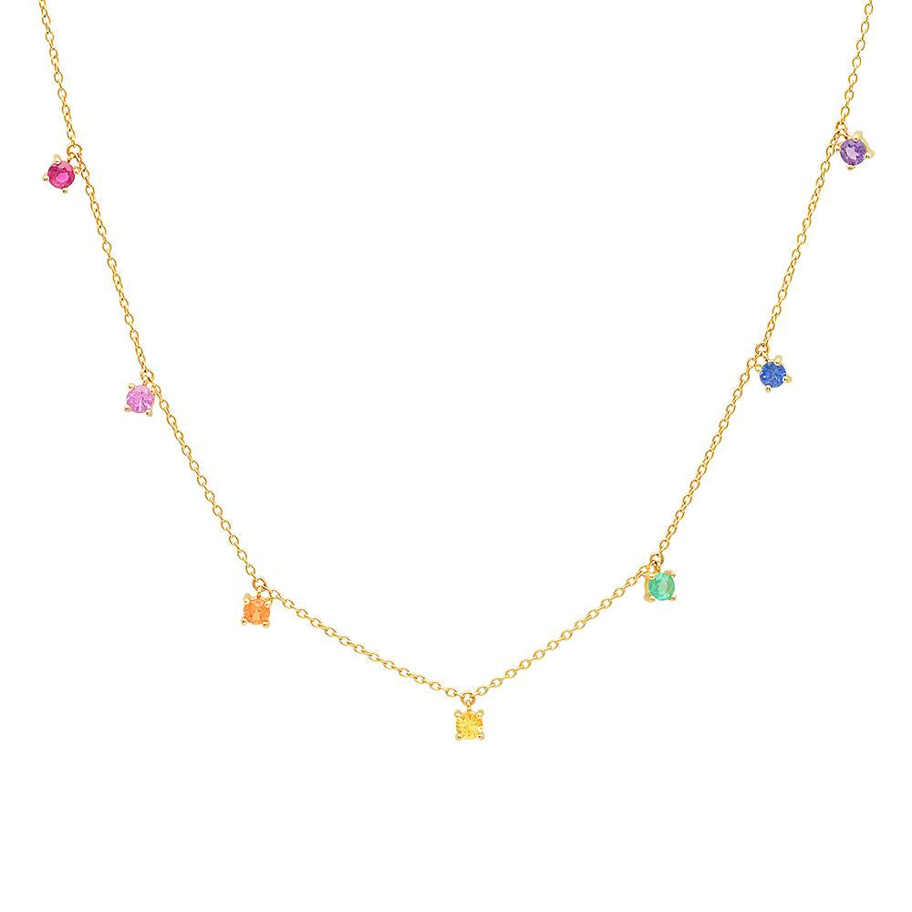 14K Yellow Gold Rainbow Charm Necklace 