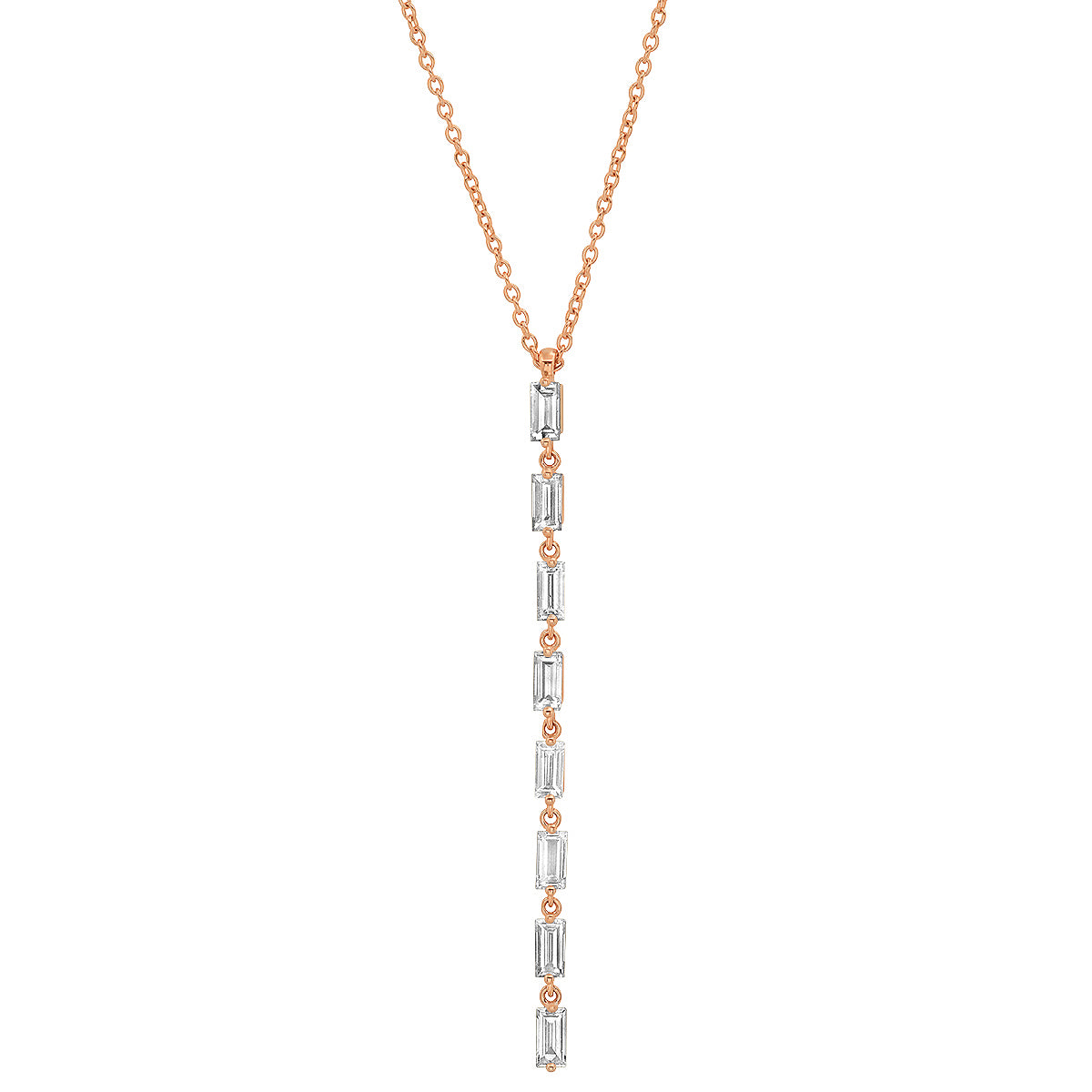 14K Rose Gold Diamond Baguette Link Necklace