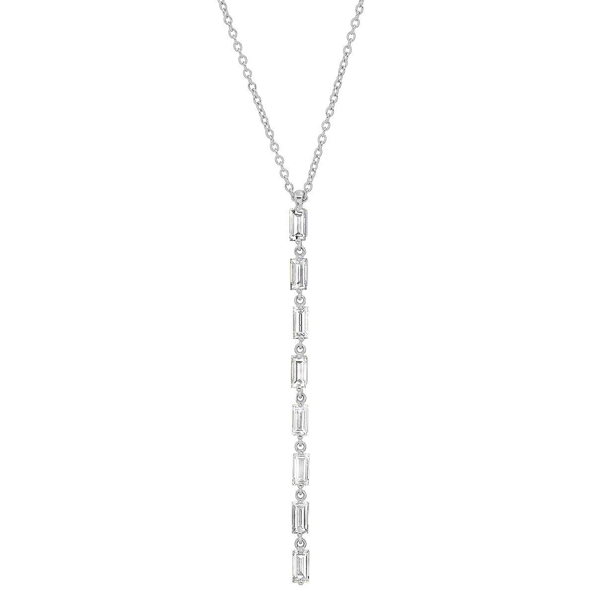 14K White Gold Diamond Baguette Link Necklace