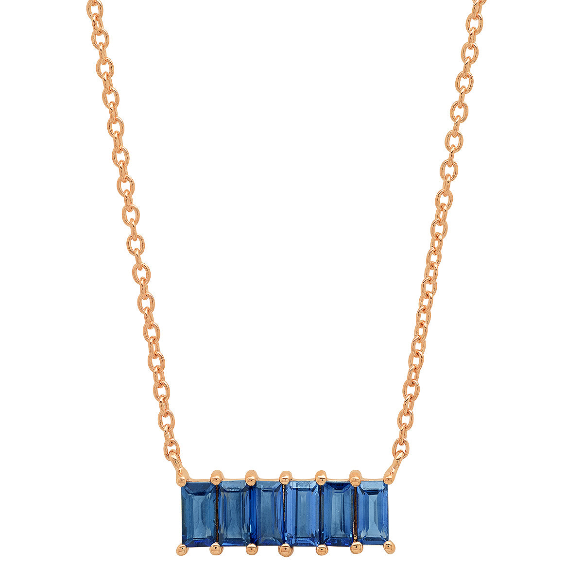 14K Rose Gold Blue Sapphire Baguette Staple Necklace