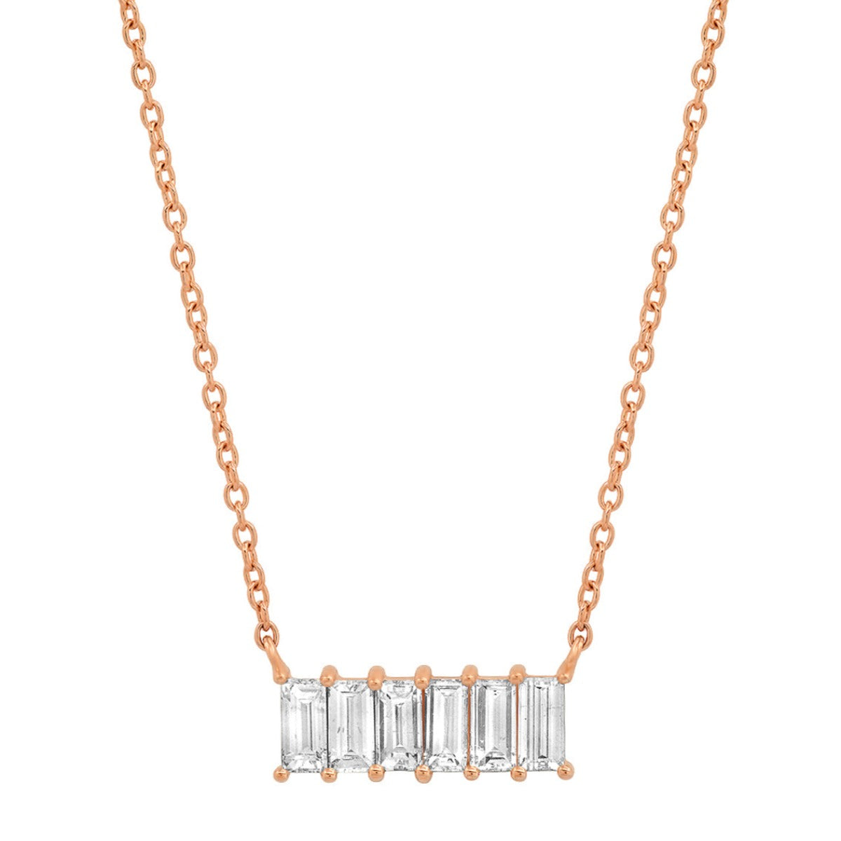 14K Rose Gold Diamond Baguette Staple Necklace