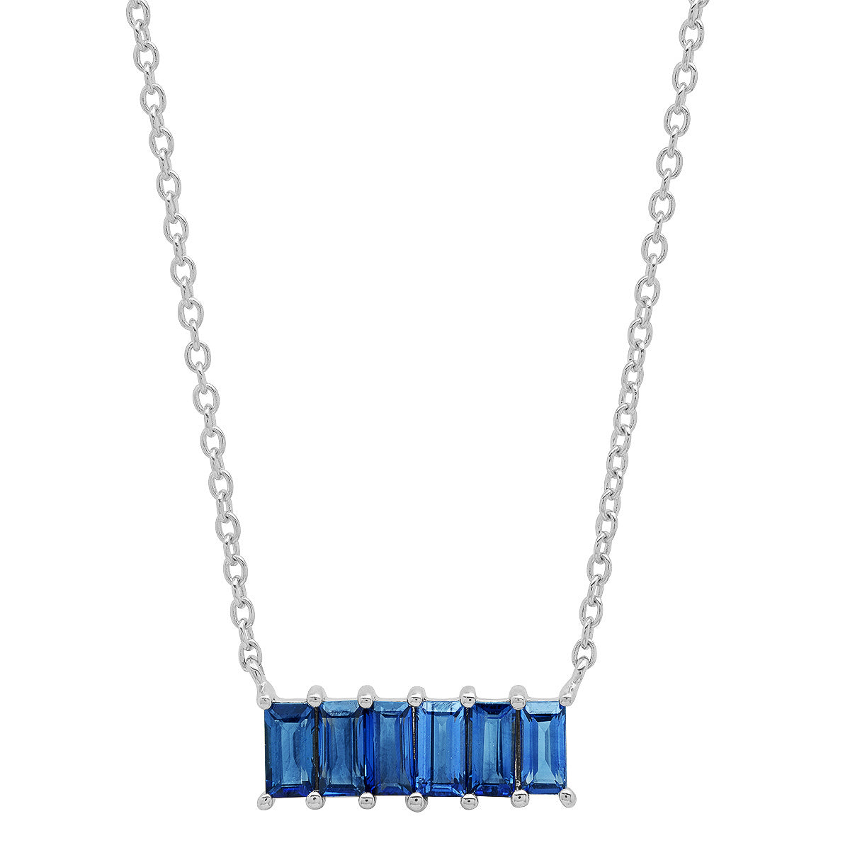 14K White Gold Blue Sapphire Baguette Staple Necklace