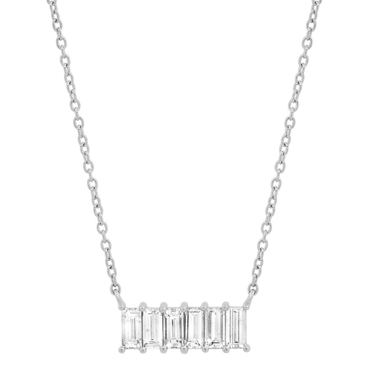 14K White Gold Diamond Baguette Staple Necklace