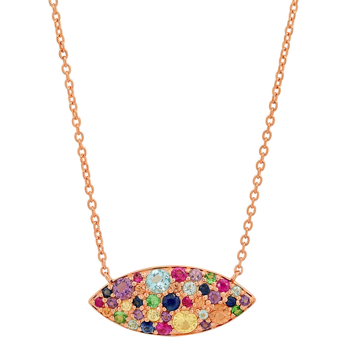 14K Rose Gold Multi Colored Evil Eye Necklace