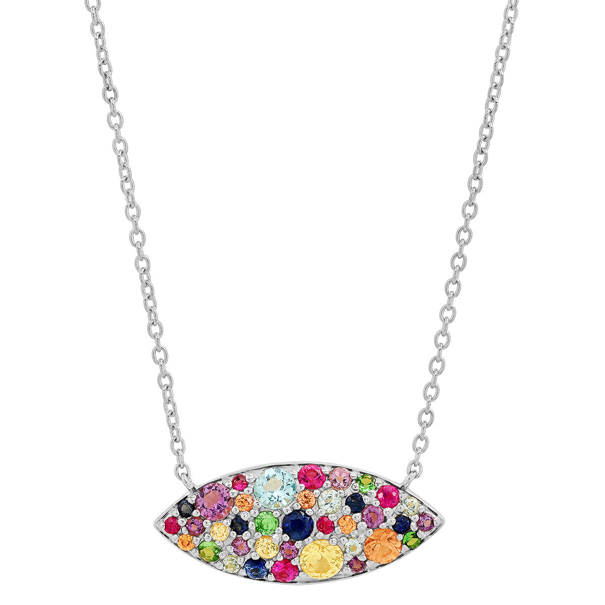 14K White Gold Multi Colored Evil Eye Necklace