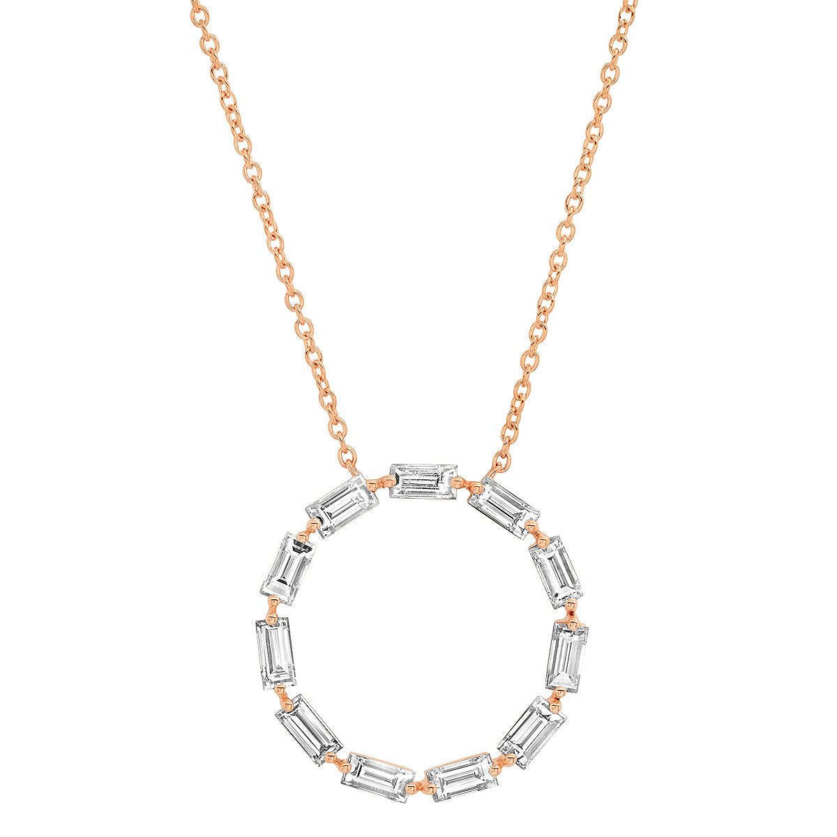 14K Rose Gold Diamond Baguette Circle Necklace