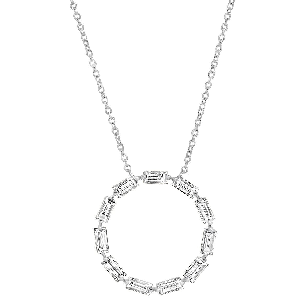 14K White Gold Diamond Baguette Circle Necklace