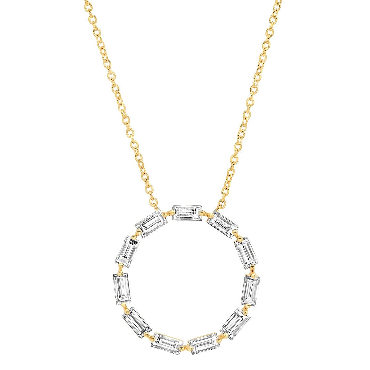 14K Yellow Gold Diamond Baguette Circle Necklace