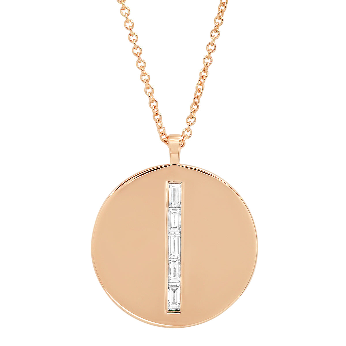 Rose Gold Diamond Baguette Circle Dog Tag Necklace