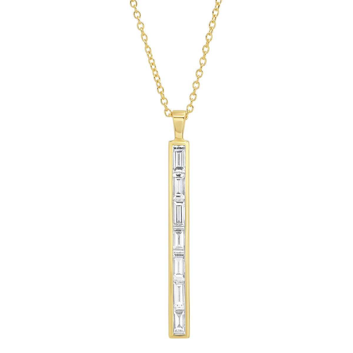 14K Yellow Gold Diamond Baguette Stick Necklace