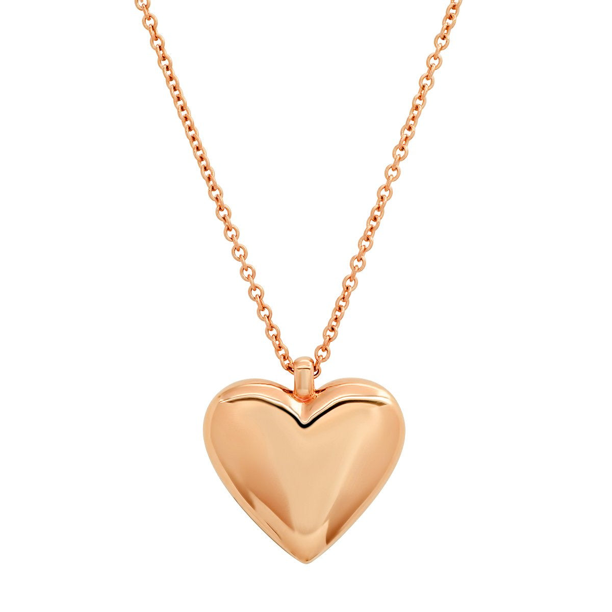 14K Rose Gold Reversible Diamond and Gold Puffy Heart Necklace