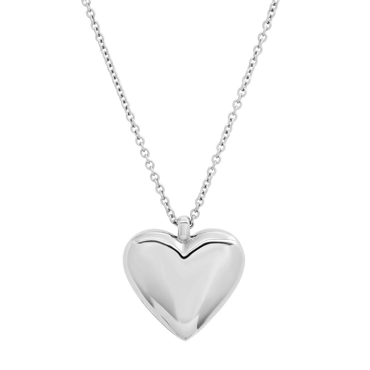 14K White Gold Reversible Diamond and Gold Puffy Heart Necklace