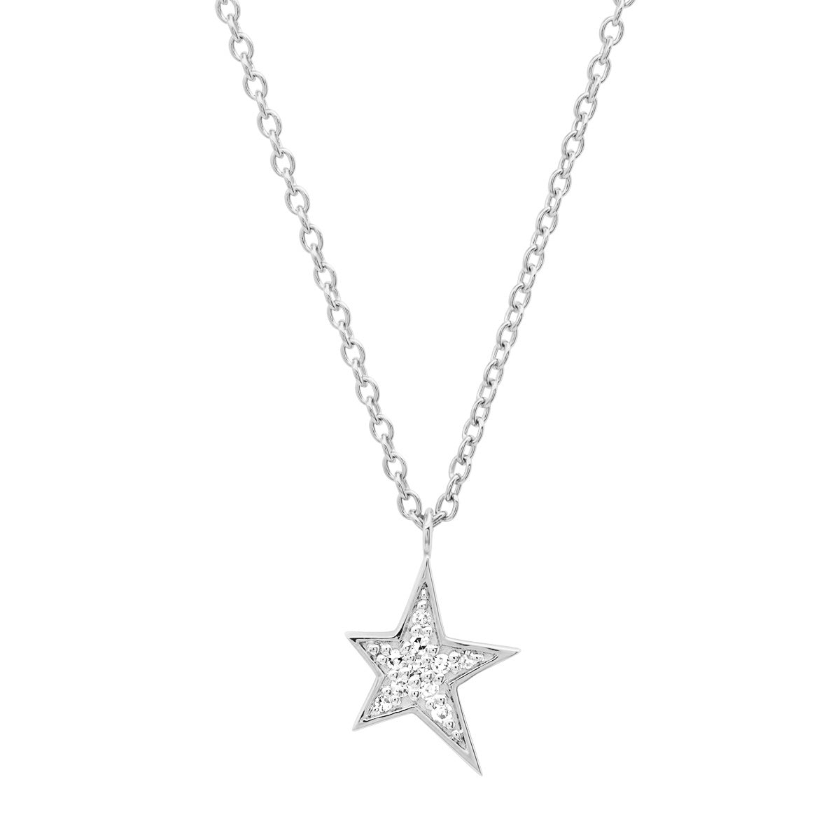 14K White Gold Diamond Star Charm Necklace