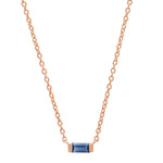 14K Rose Gold Solitaire Blue Sapphire Baguette Necklace