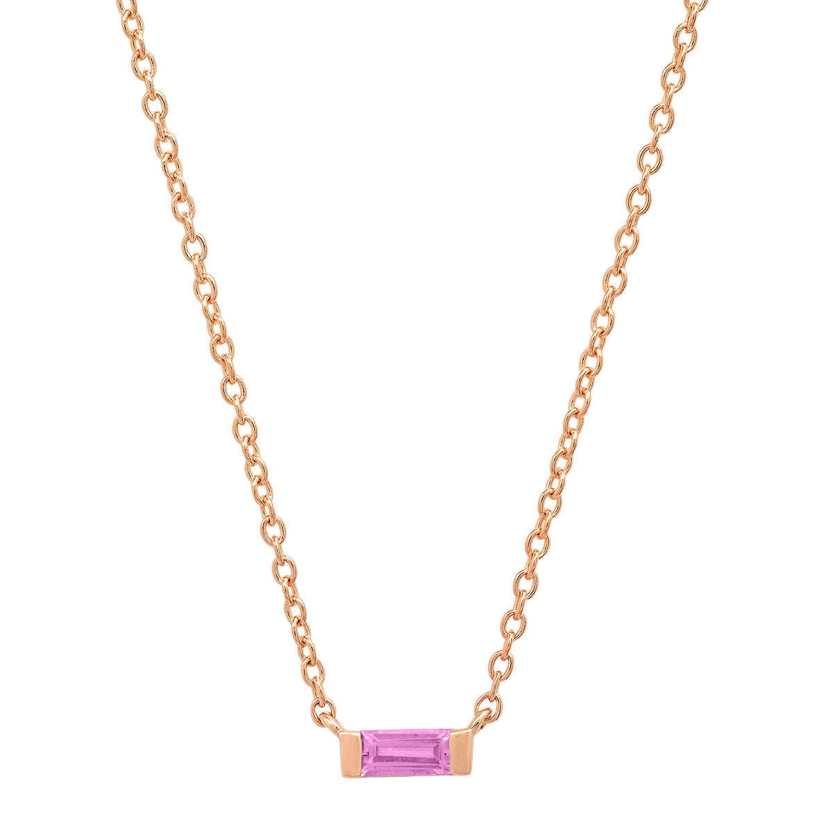 14K Rose Gold Solitaire Pink Sapphire Baguette Necklace