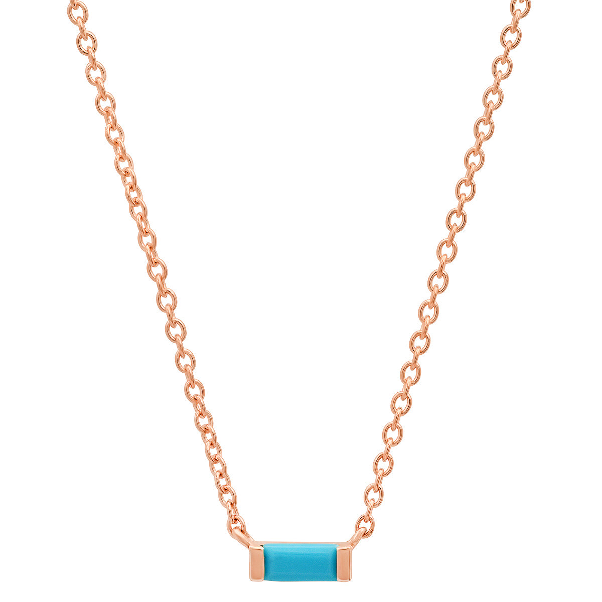 14K Rose Gold Solitaire Turquoise Baguette Necklace