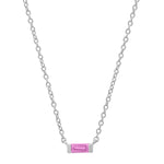 14K White Gold Solitaire Pink Sapphire Baguette Necklace