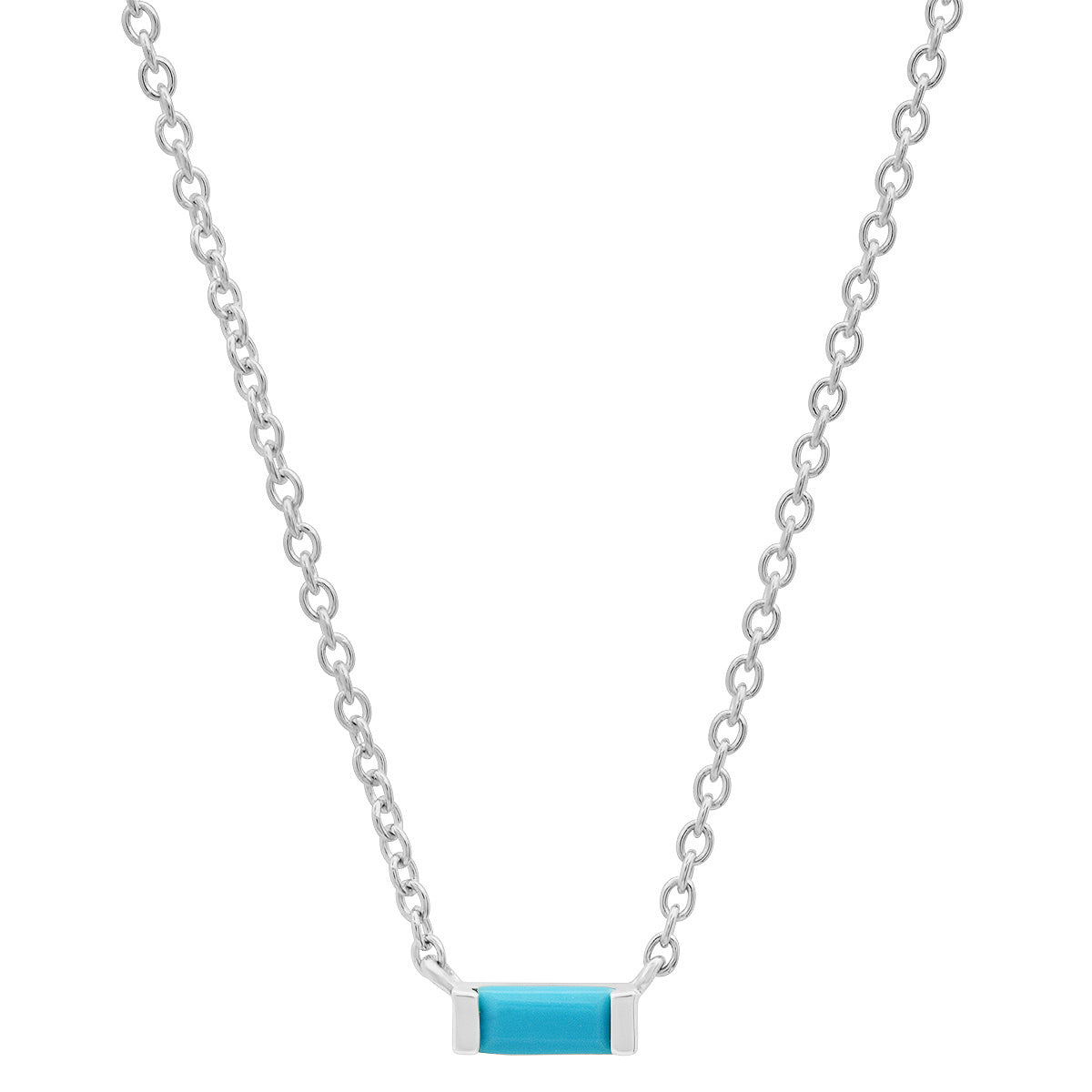 14K White Gold Solitaire Turquoise Baguette Necklace