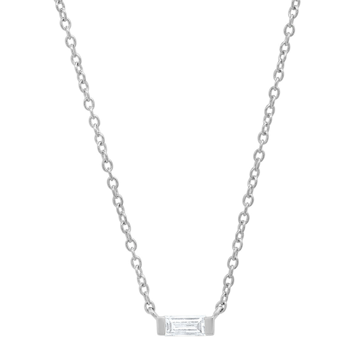 14K White Gold Solitaire Diamond Baguette Necklace