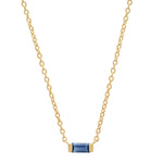 14K Yellow Gold Solitaire Blue Sapphire Baguette Necklace