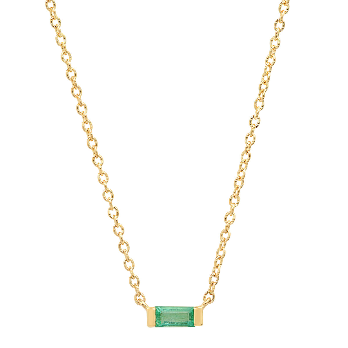 14K Yellow Gold Solitaire Emerald Baguette Necklace