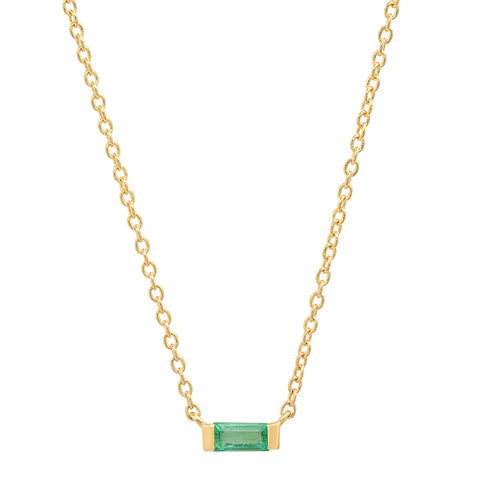 14K Yellow Gold Solitaire Emerald Baguette Necklace