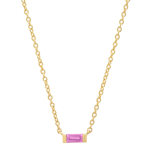 14K Yellow Gold Solitaire Pink Sapphire Baguette Necklace