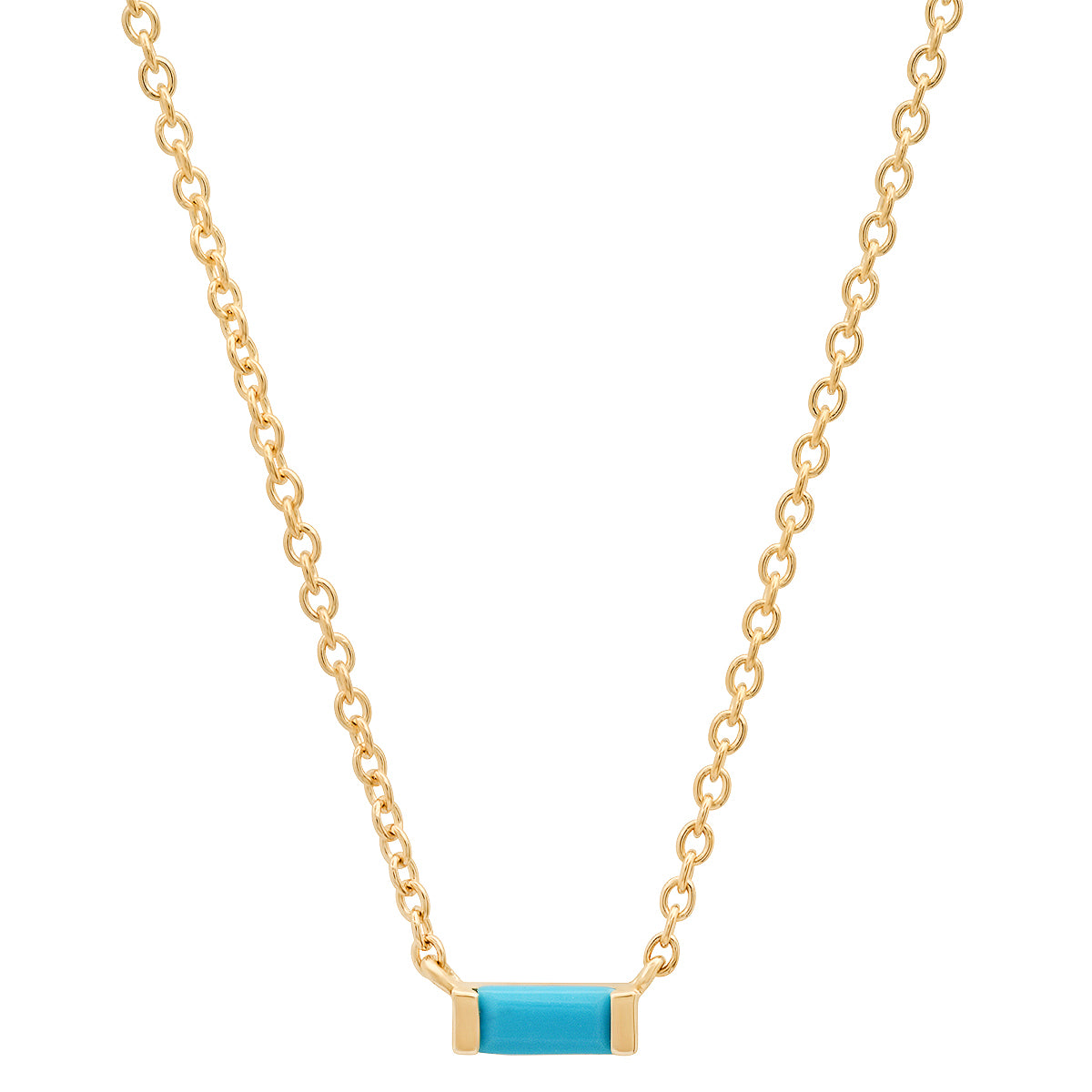 14K Yellow Gold Solitaire Turquoise Baguette Necklace