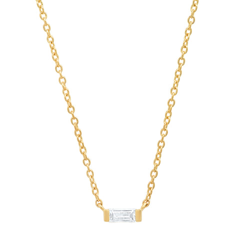14K Yellow Gold Solitaire Diamond Baguette Necklace
