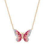 14K Rose Gold Pink and Diamond Ombré Butterfly Necklace