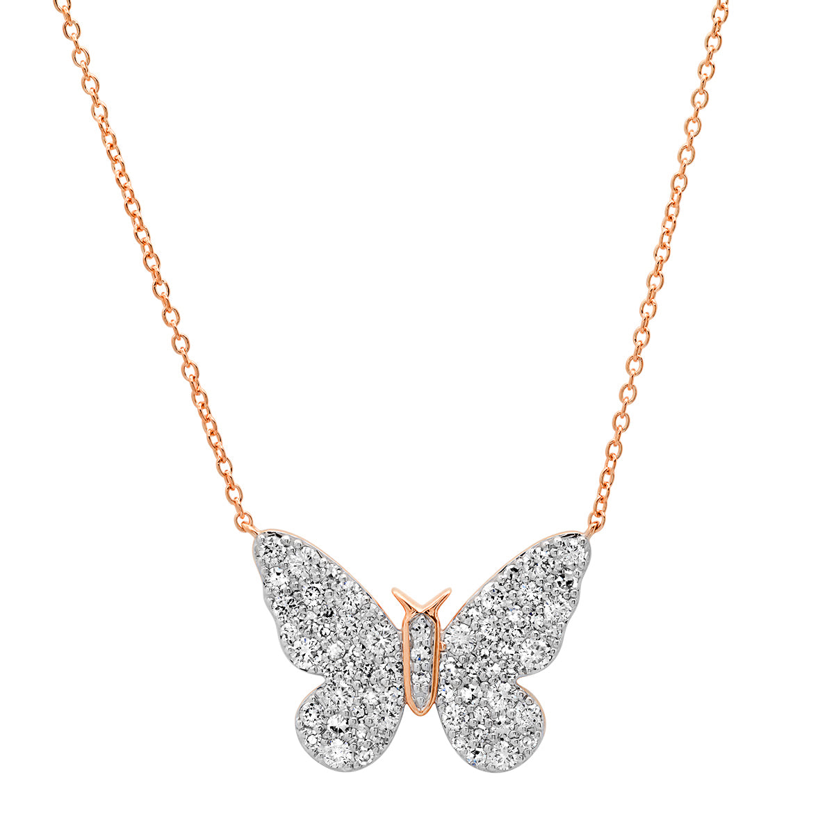 14K Rose Gold Diamond Butterfly Necklace