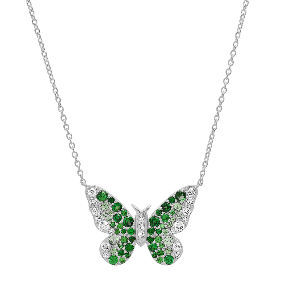 14K White Gold Green and Diamond Ombré Butterfly Necklace