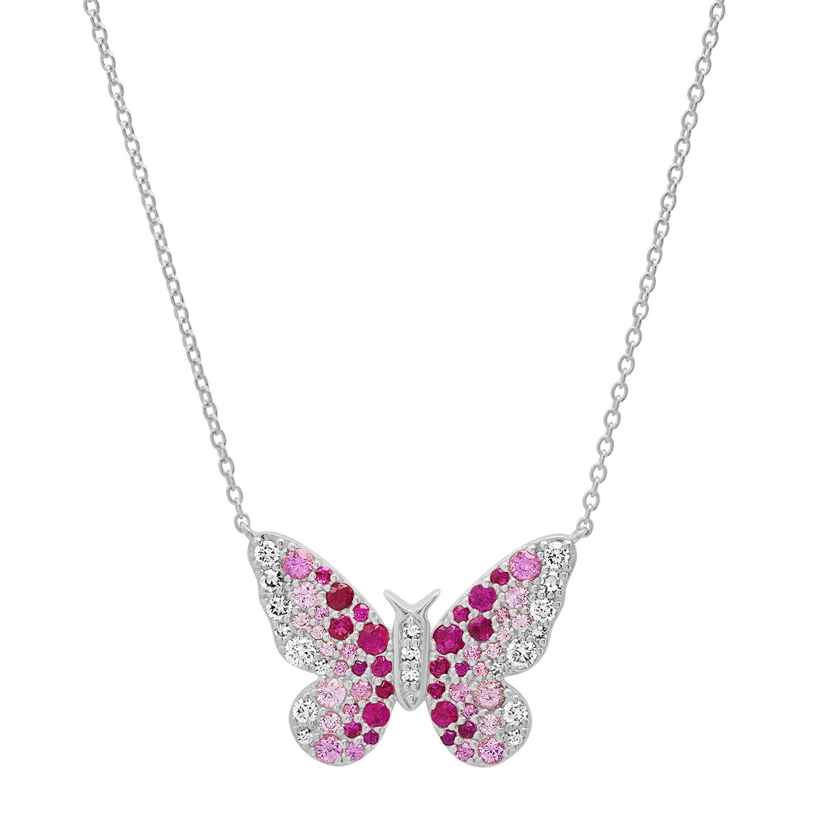 14K White Gold Pink and Diamond Ombré Butterfly Necklace