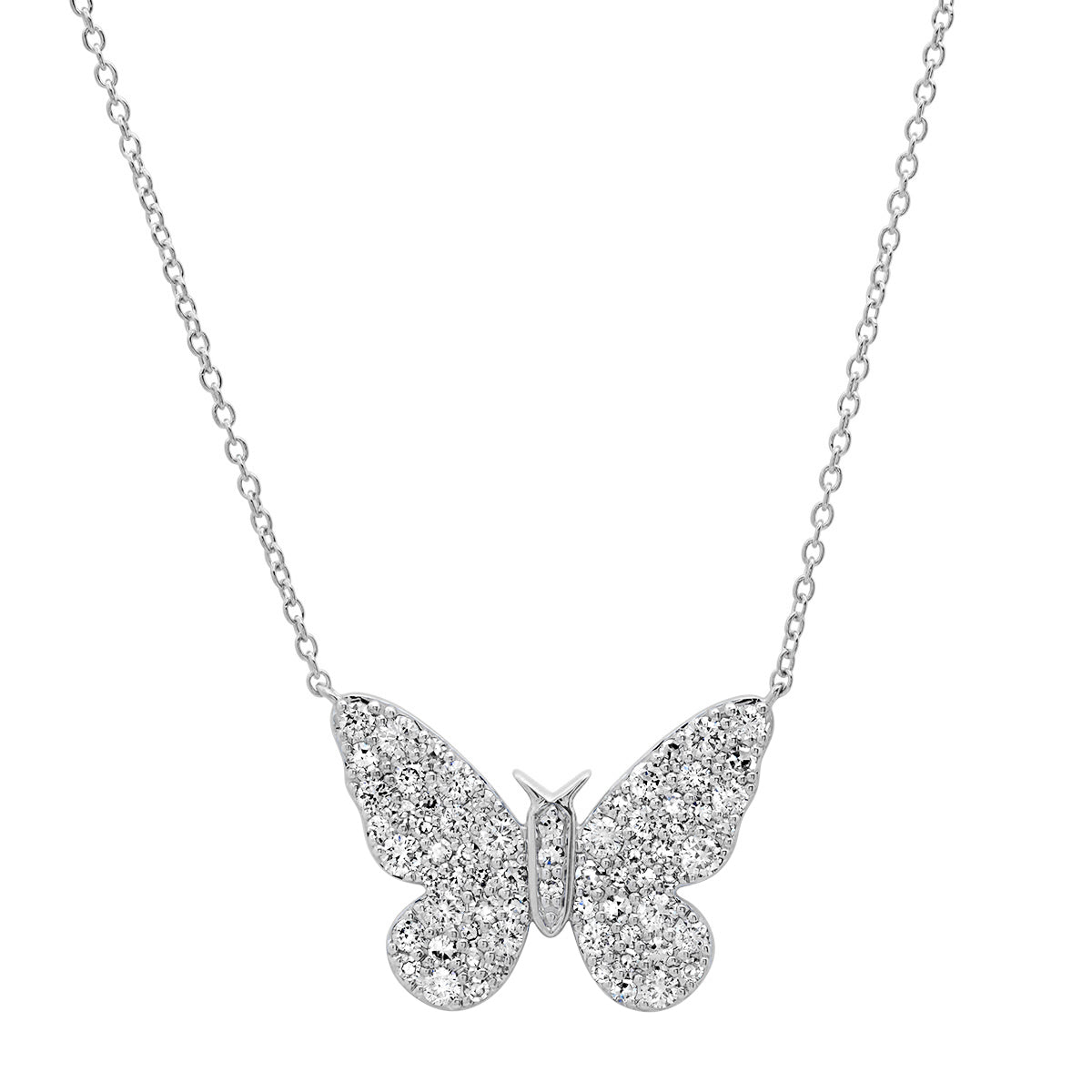 14K White Gold Diamond Butterfly Necklace