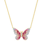 14K Yellow Gold Pink and Diamond Ombré Butterfly Necklace