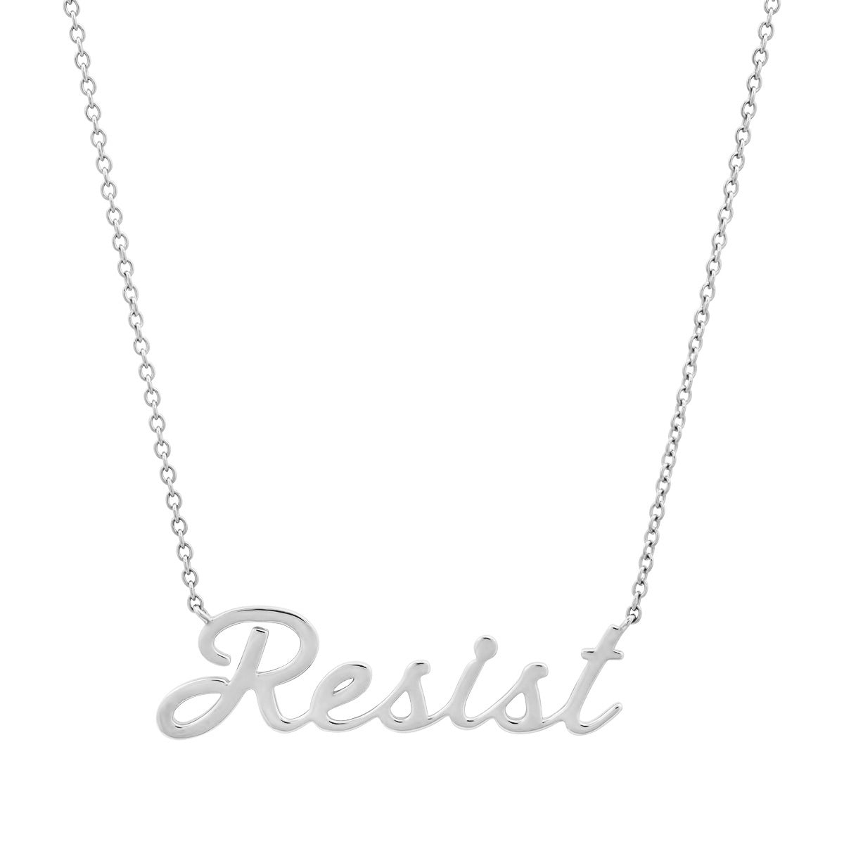 14K White Gold Resist Script Necklace