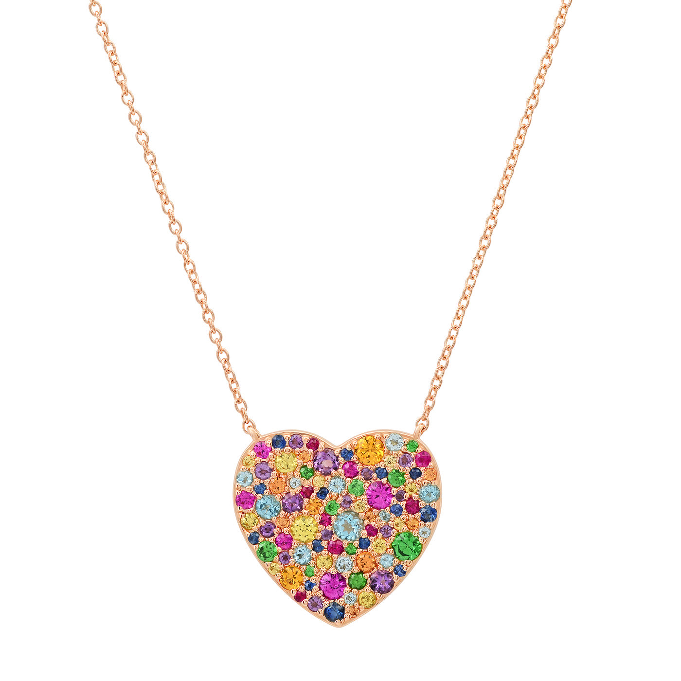 14K Rose Gold Classic Multi Colored Heart Necklace