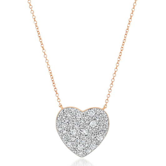 14K Rose Gold Classic Diamond Heart Necklace