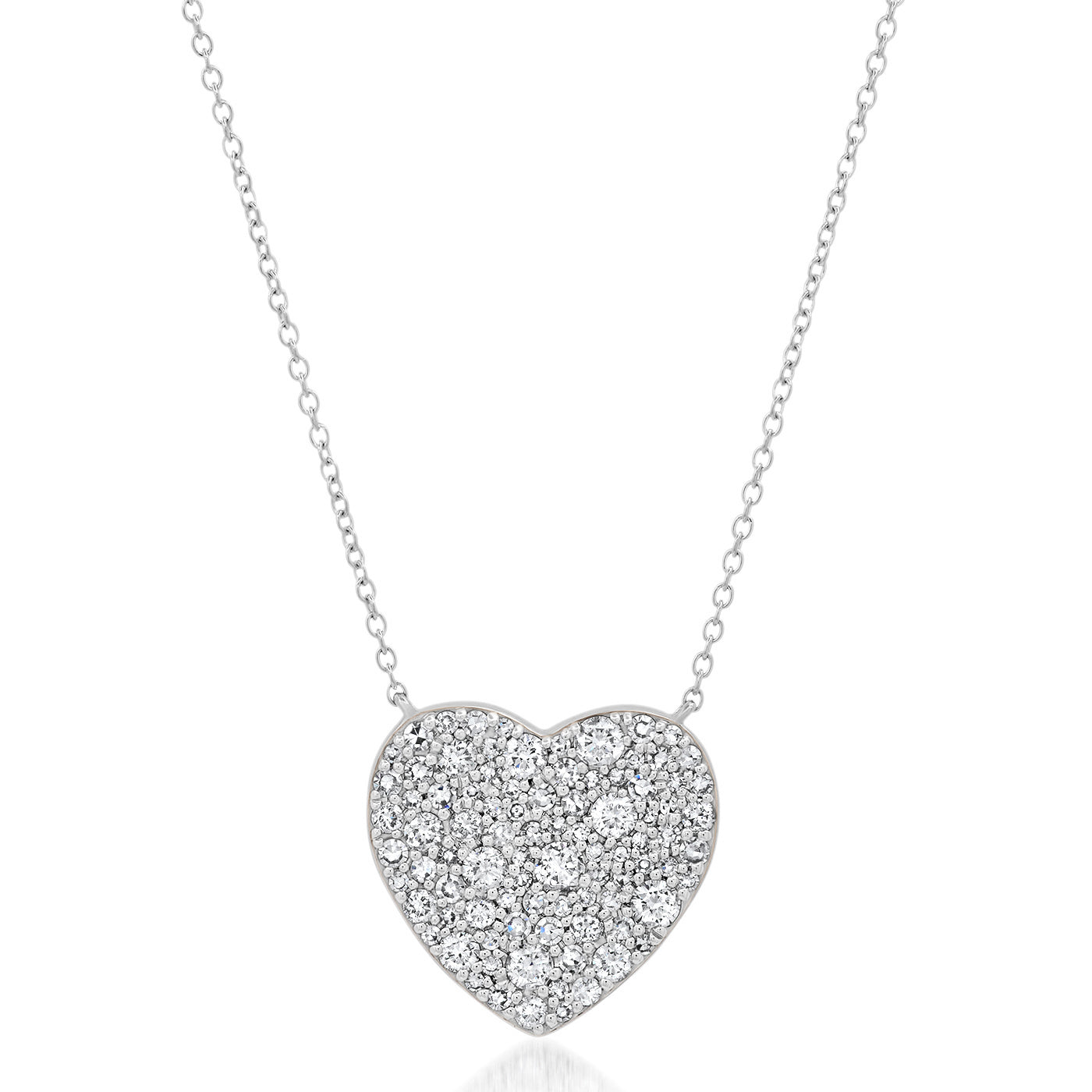 14K White Gold Classic Diamond Heart Necklace
