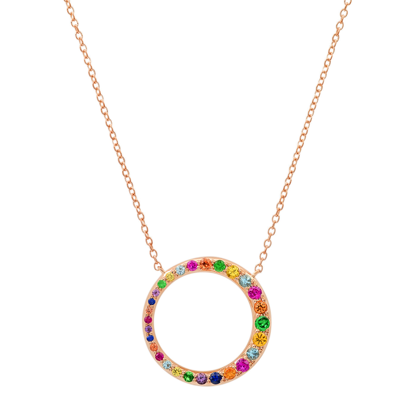 14K Rose Gold Asymmetrical Multi Colored Loop Necklace