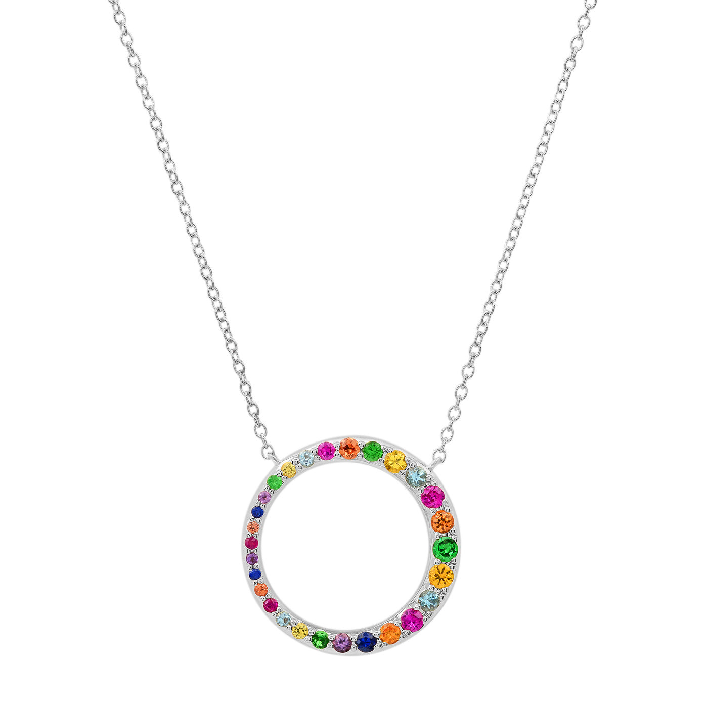 14K White Gold Asymmetrical Multi Colored Loop Necklace