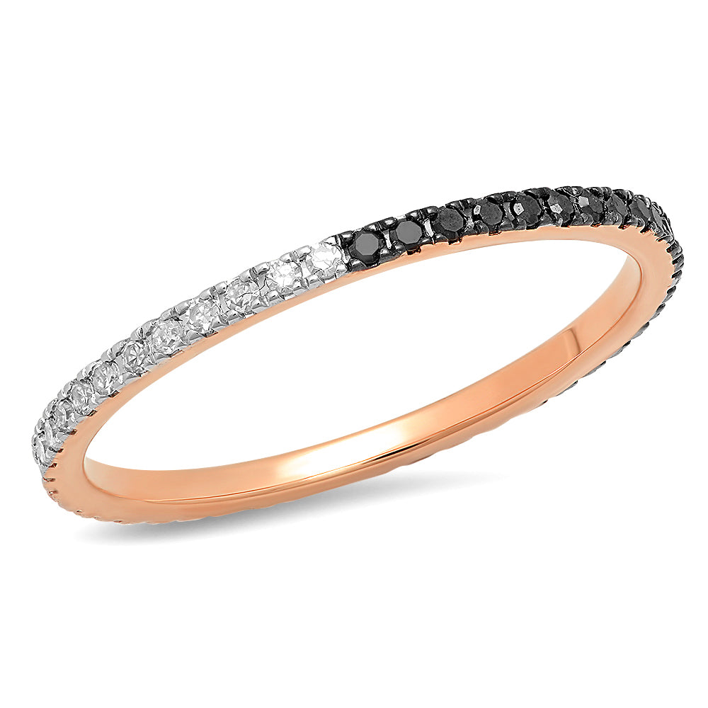 14K Rose Gold Black and White Diamond Eternity Band