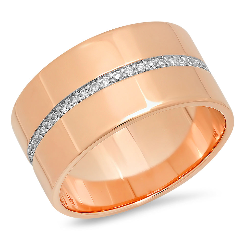 14K Rose Gold Cigar Band with Pave Diamond Row