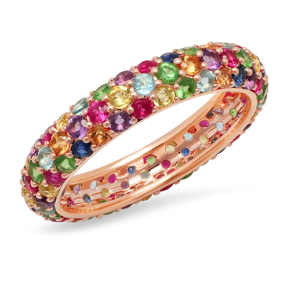 14K Rose Gold Multi Colored Domed Ring