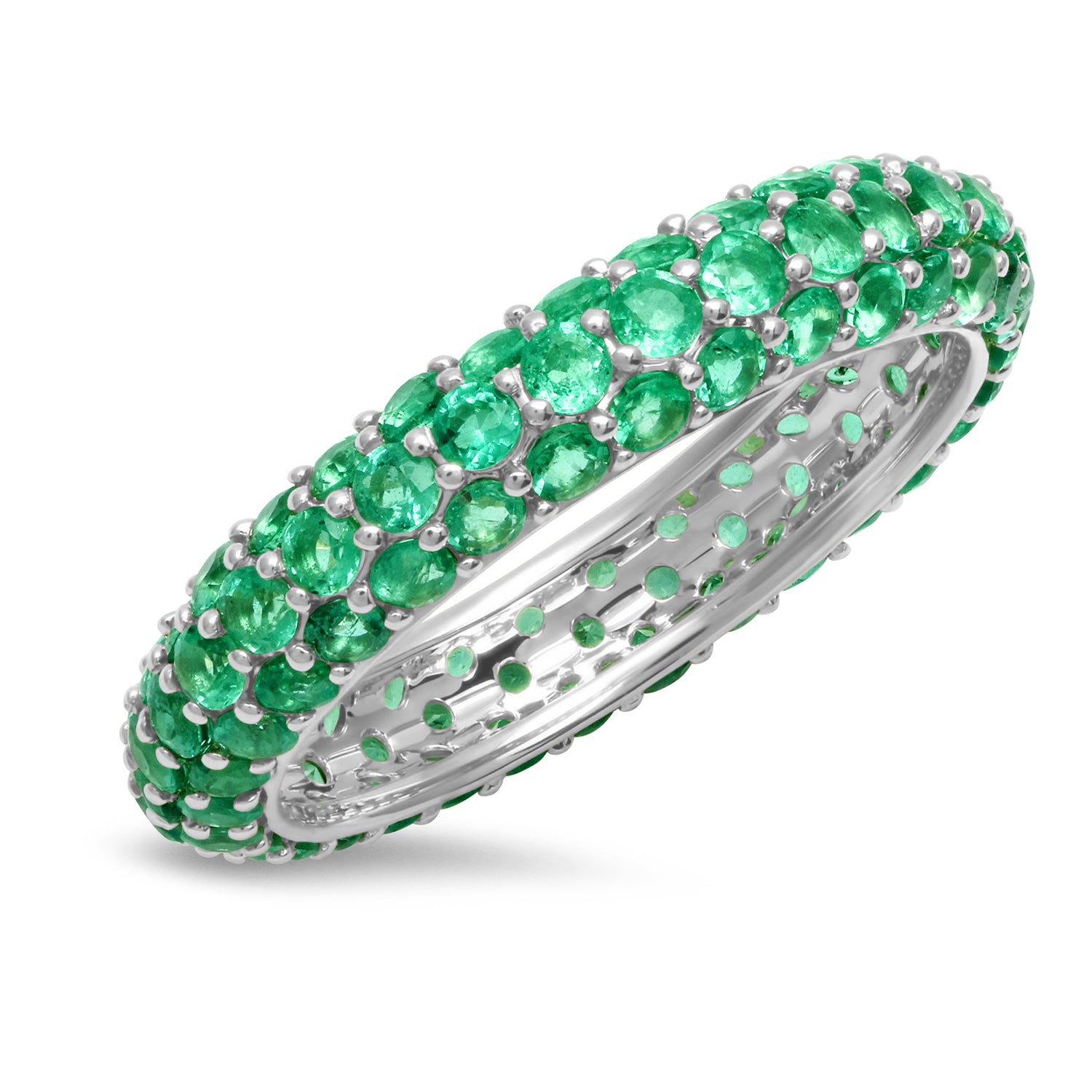 14K White Gold Emerald Domed Ring