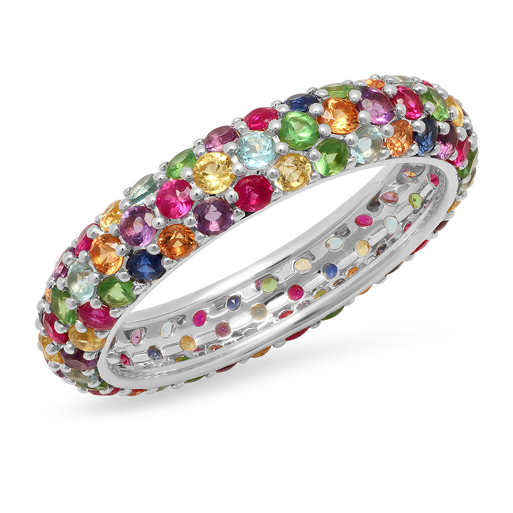 14K White Gold Multi Colored Domed Ring