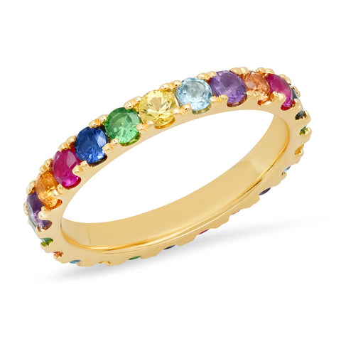 14K Yellow Gold Large Multi Colored Eternity Band